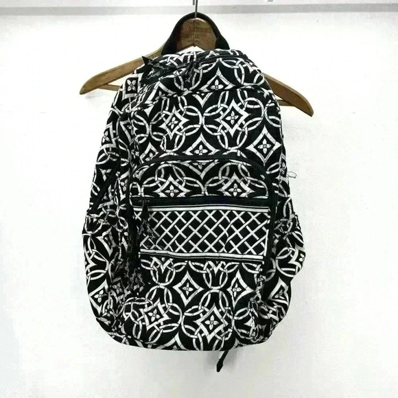 Vera‎ Bradley Tech backpack Concerto pattern Black White Quilted